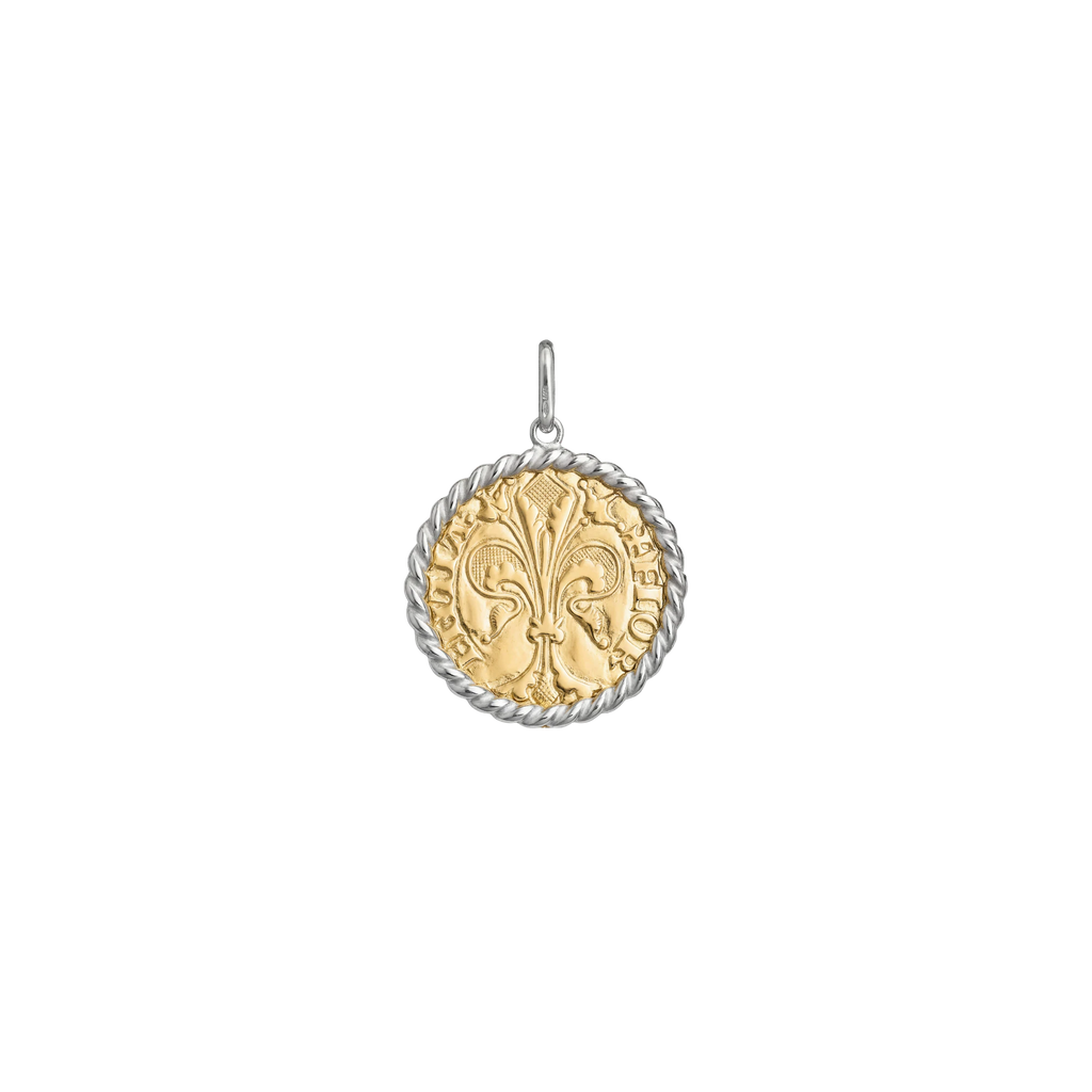 A Florin Coin Made Pendant in 18k Gold with Yellow Gold and White Gold. Capturing the front details