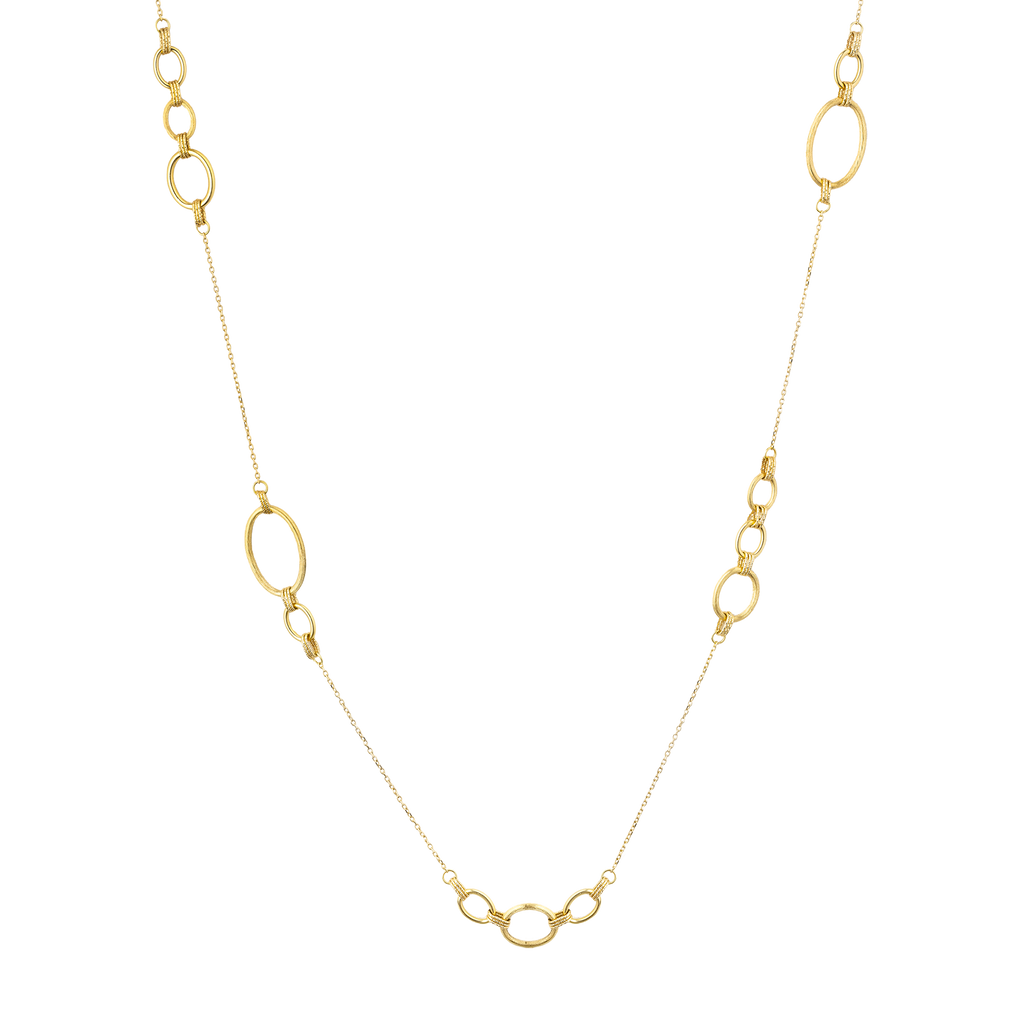 18k Gold Textured Oval Link Station Necklace | Boutiques del Ponte
