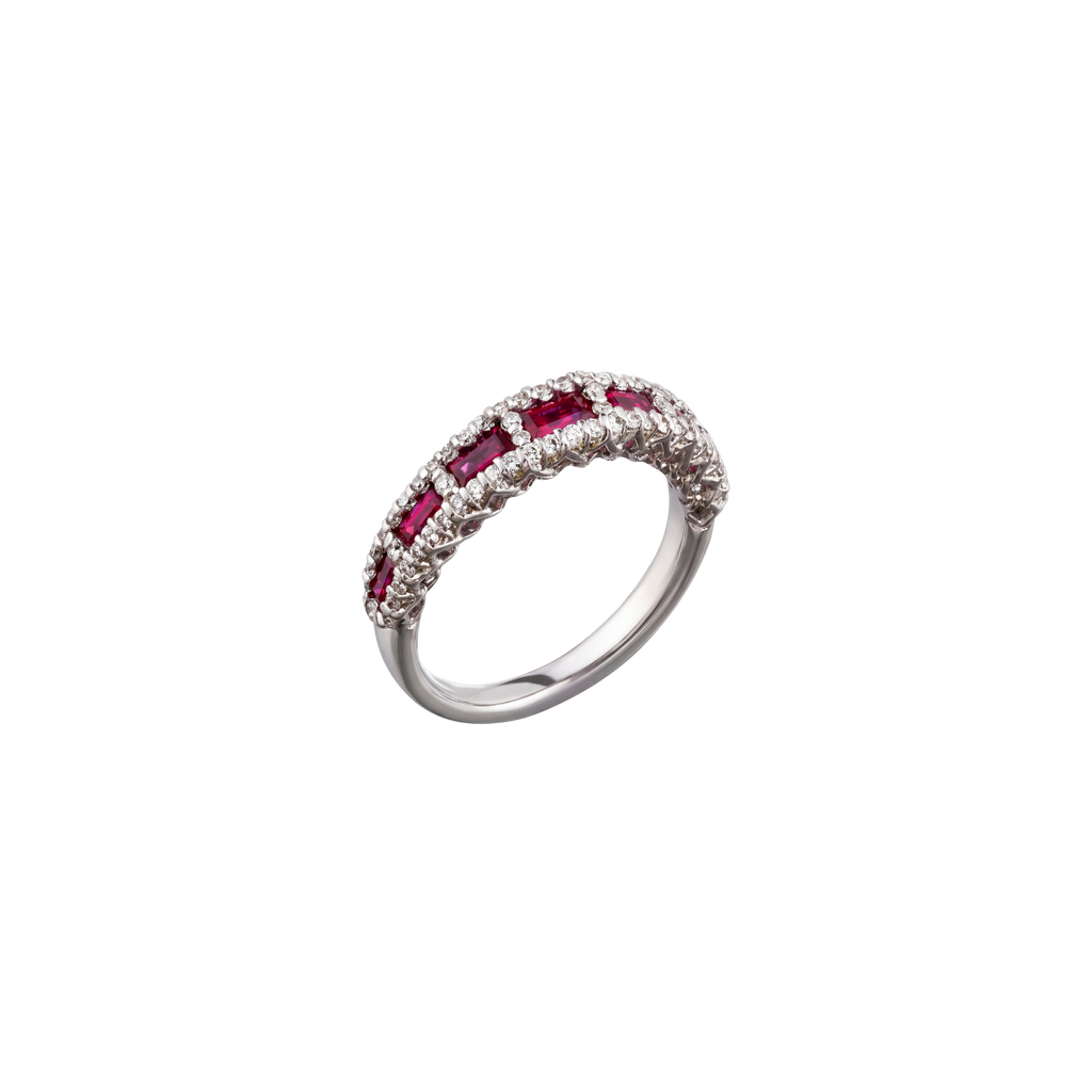 Baguette Ruby & Diamond Band Ring side view