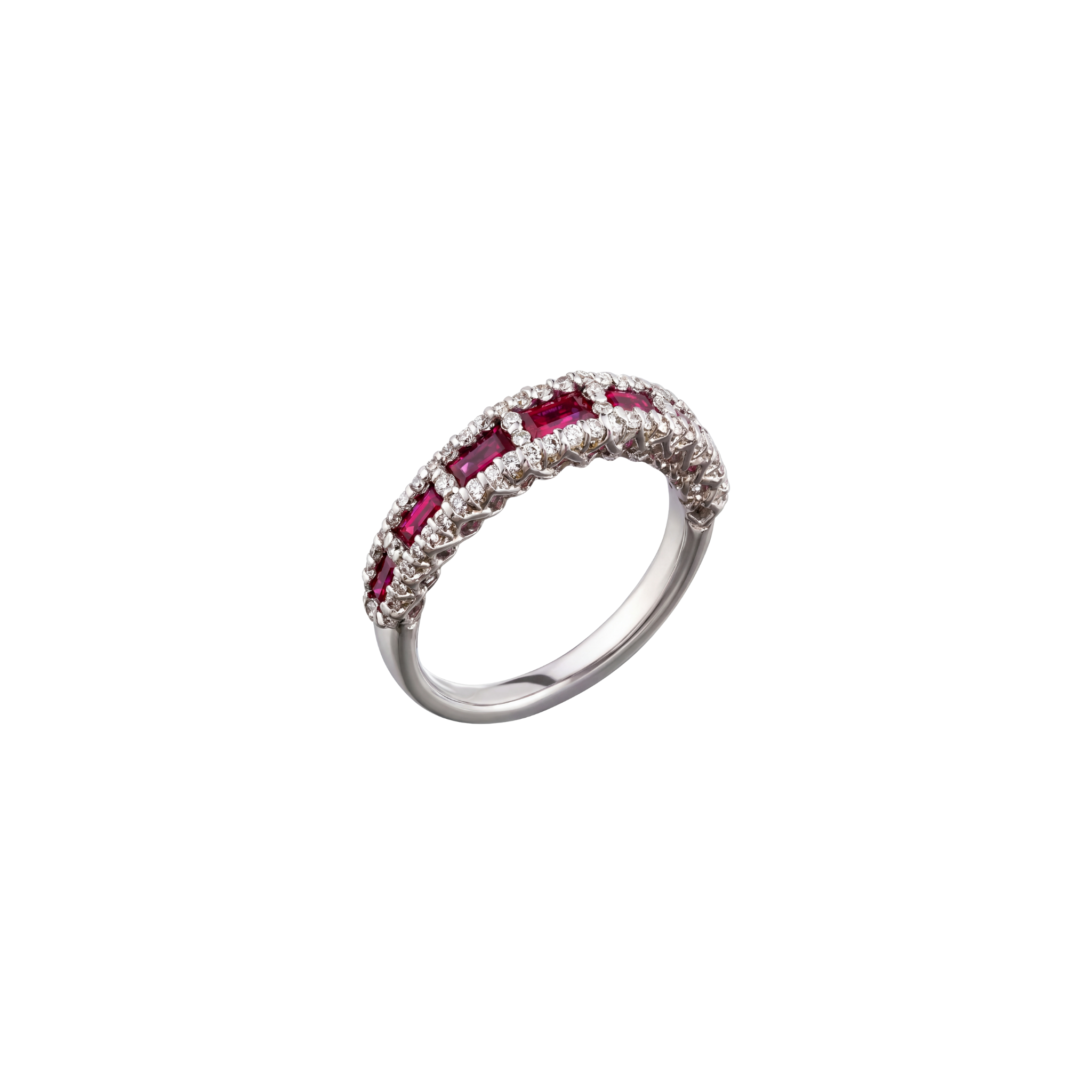 Baguette Ruby & Diamond Band Ring side view