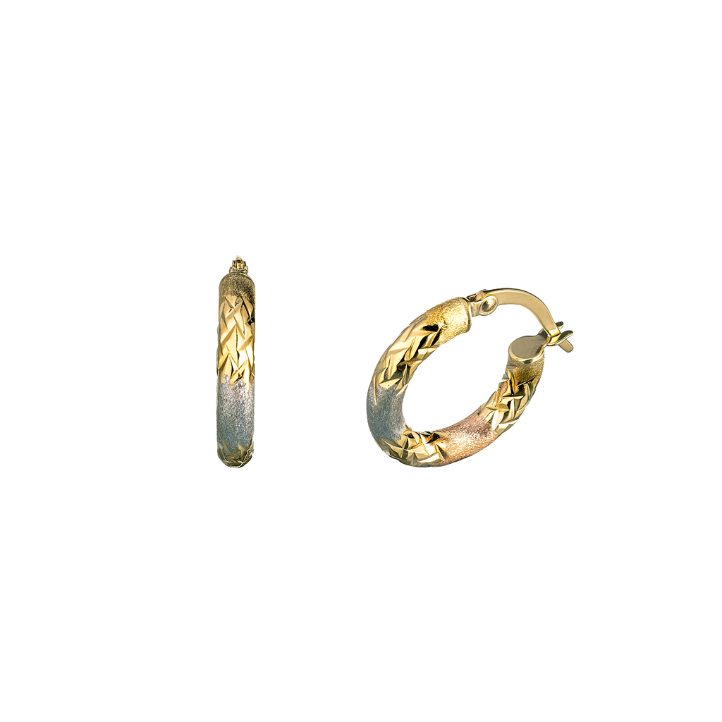 Diamond-Cut Hoop Earrings (Rose & White Details)