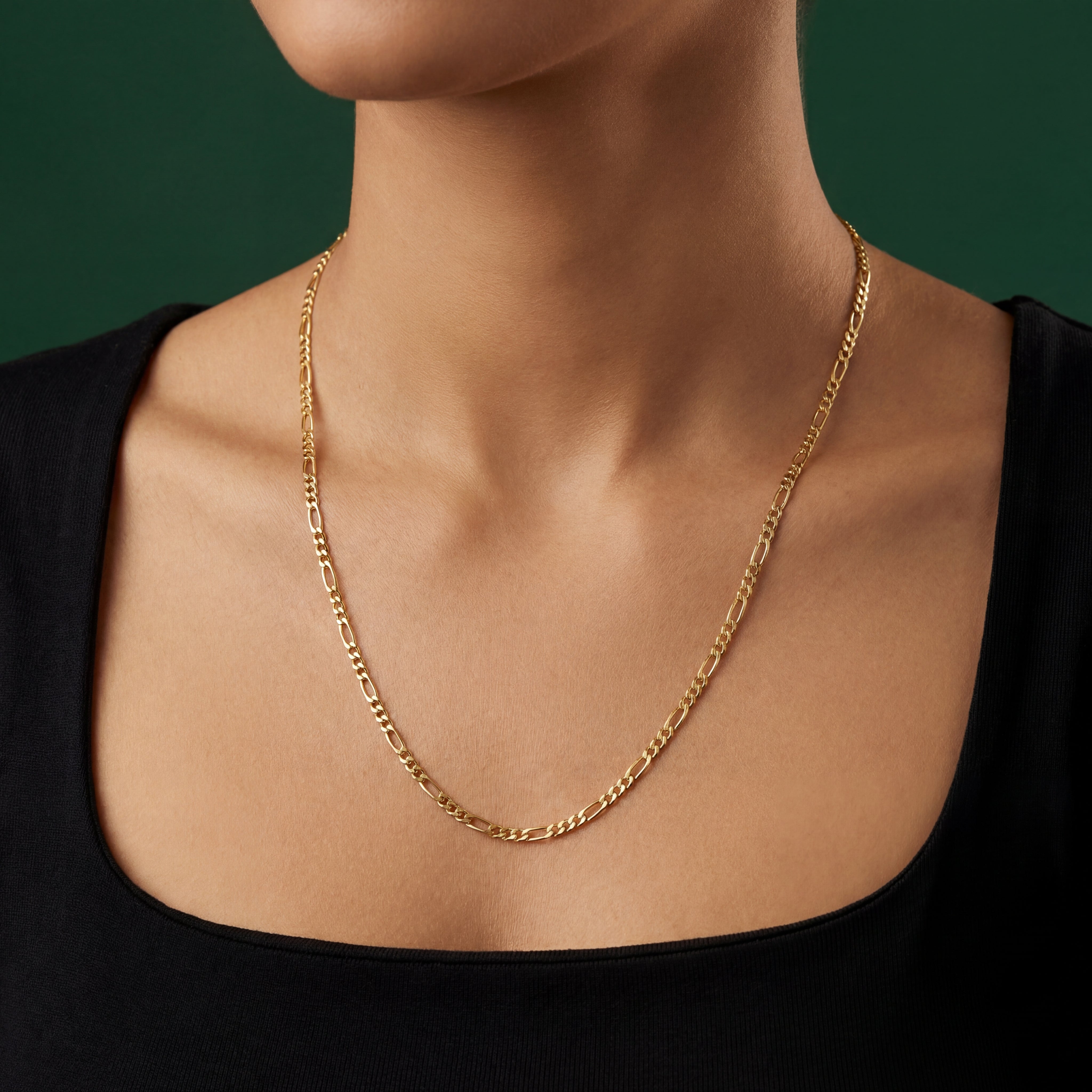Petite 18k Gold Figaro Chain Necklace (3+1) - Thin Link