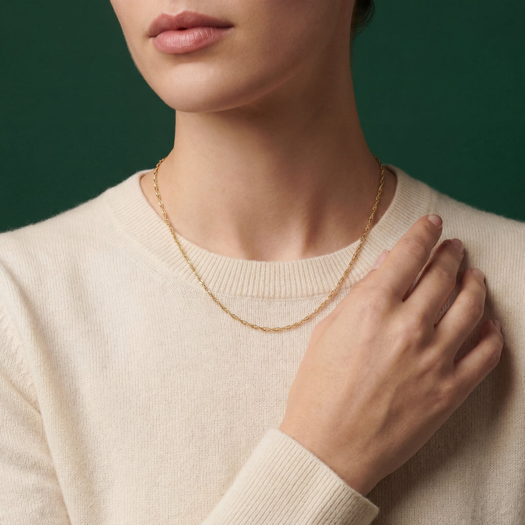 Model wearing singapore necklace