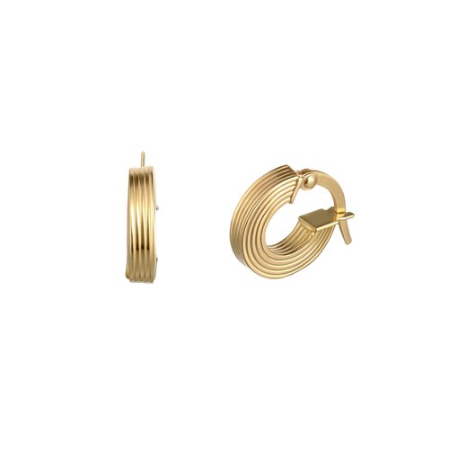 18k gold vintage small ribbed huggie hoop earrings