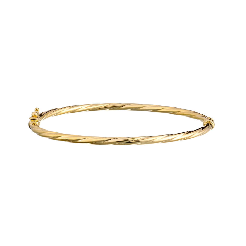 18k yellow gold twisted rope hinged bangle bracelet
